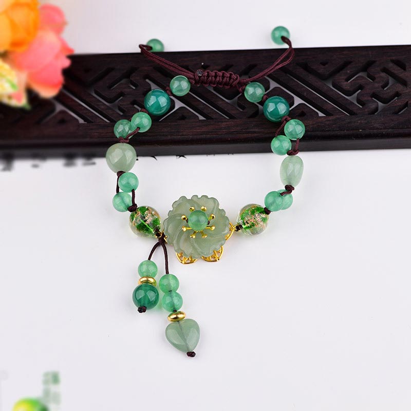 Armband Grüner Jade Glück Blume Anhänger