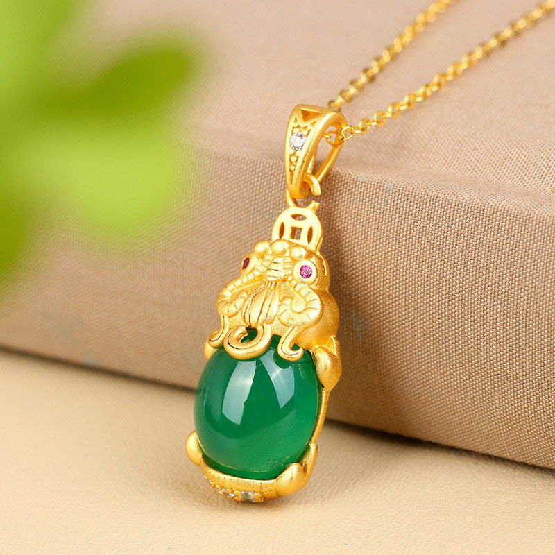 Kette Jade Pixiu Heilstein Gold Anhänger grün