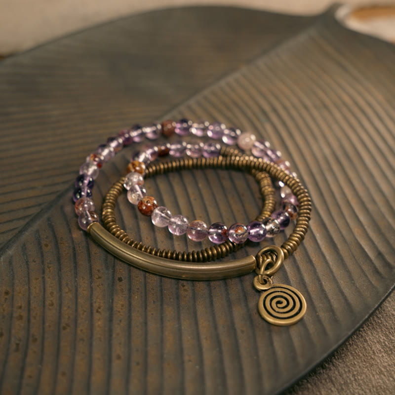 Armband Kupfer – Liebe mit Amethyst Perlen und Spiralanhänger elegant.