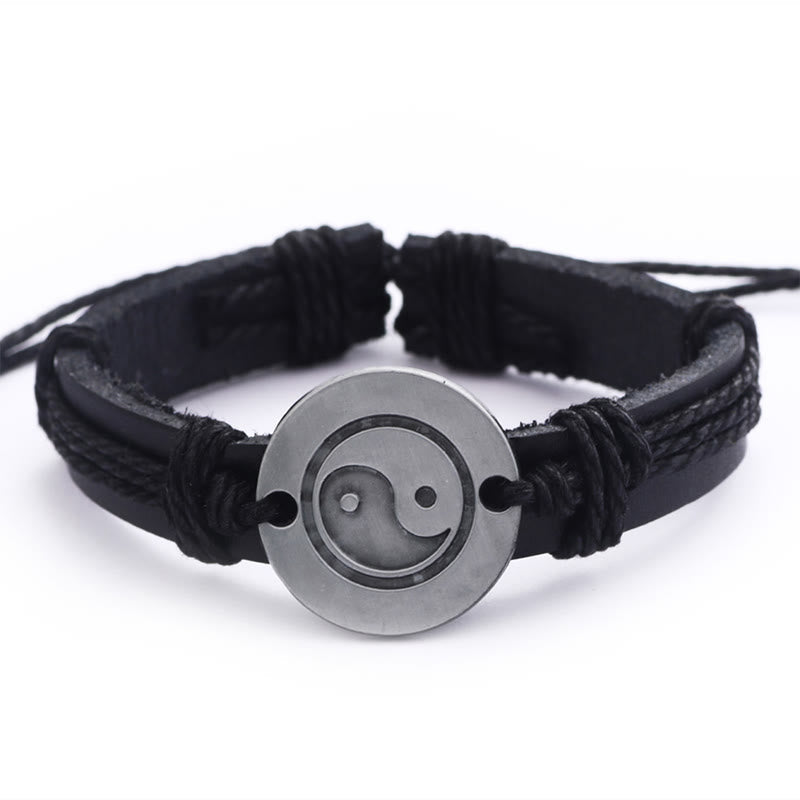 Armband Yin Yang – Harmonie schwarzes Lederarmband mit Metallplakette elegant