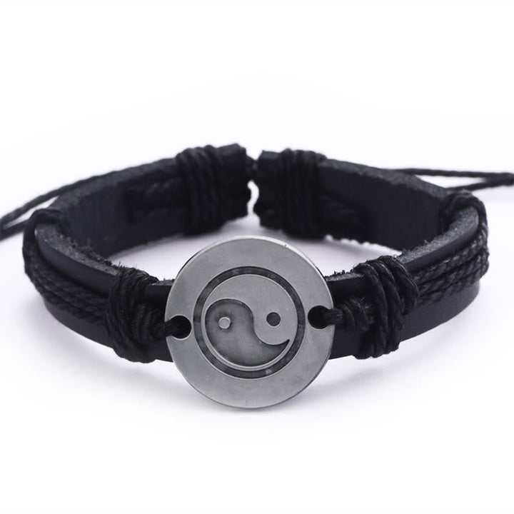 Armband Yin Yang – Harmonie schwarzes Lederarmband mit Metallplakette elegant