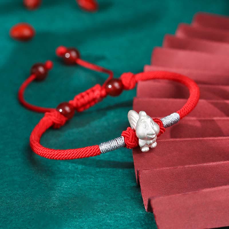 Rotes Armband 925 Silber Chinesisches Tierkreis mit Elefant Charm Glück Stärke