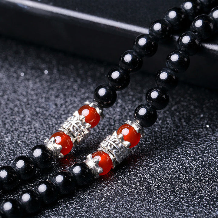 Mala 108 Perlen Schwarzer Obsidian Tigerauge