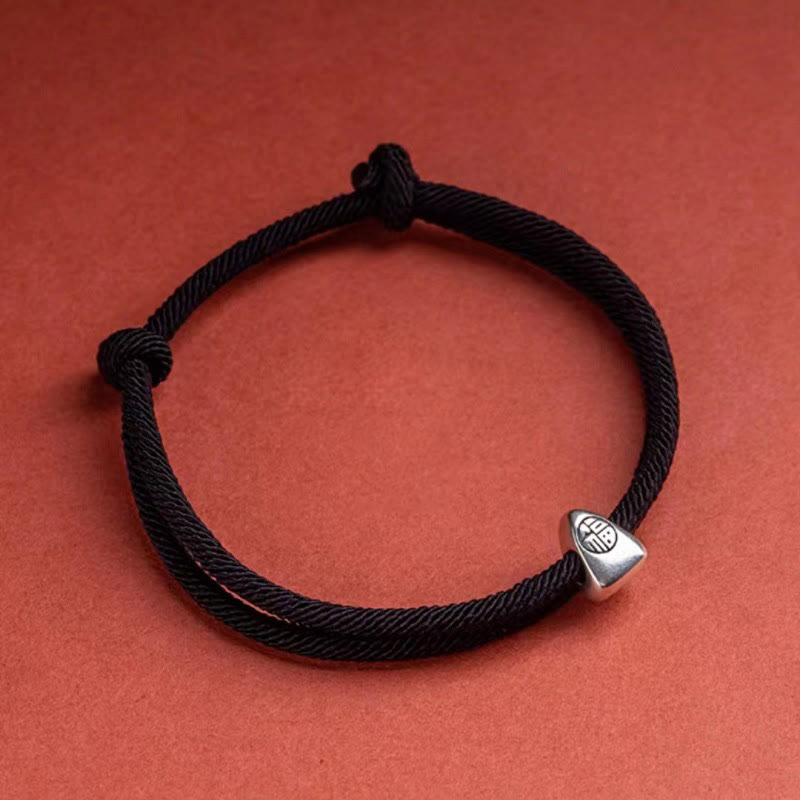 Armband 925 Silber Fu Zeichen Segen Handgemacht Geflochten