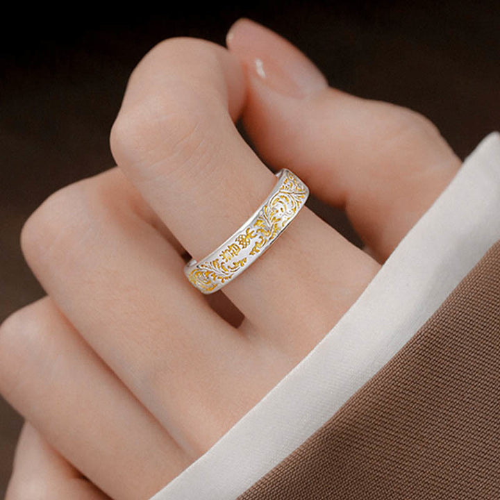 Ring Kupfer Lotus Herzsutra graviert Frieden Glück Harmonie