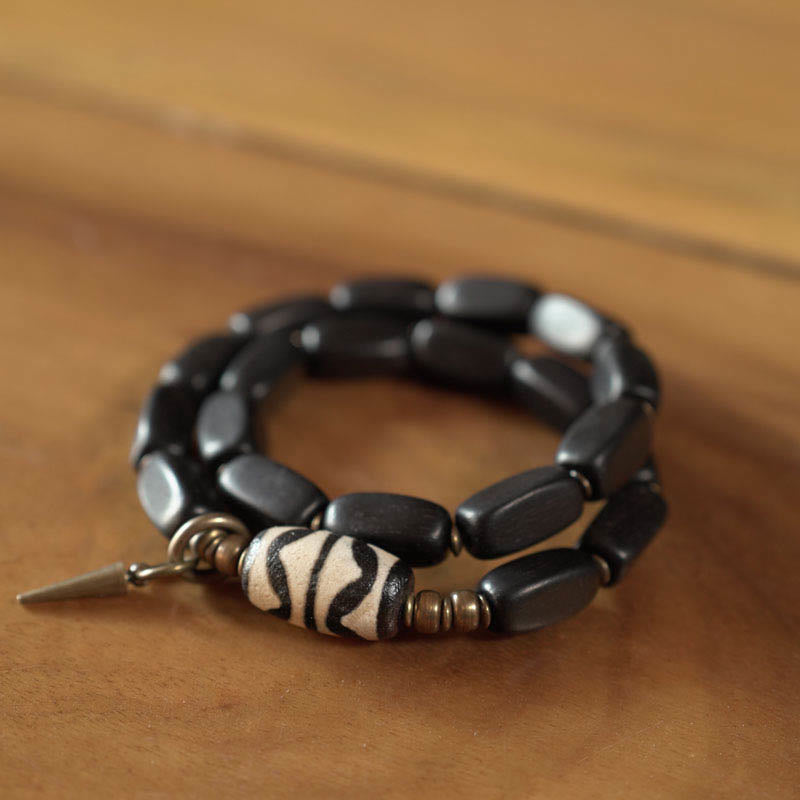 Armband Kupfer Ebenholz Balance mit schwarzen Perlen Zebramuster