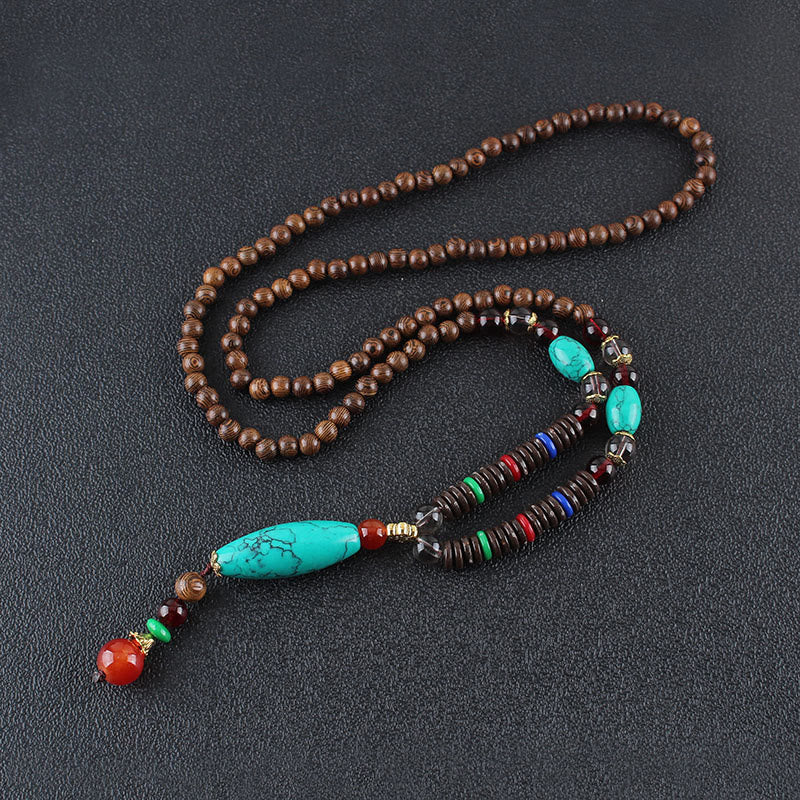 Kette Wenge-Holz Türkis Schutz Perlen Boho