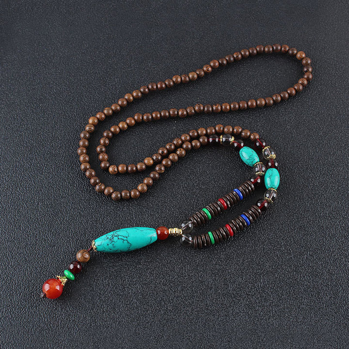 Kette Wenge-Holz Türkis Schutz Perlen Boho