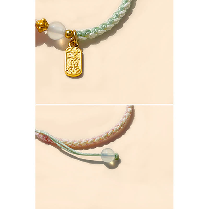 Armband Achat – Frieden Energie mit grünem Seil und Goldanhänger