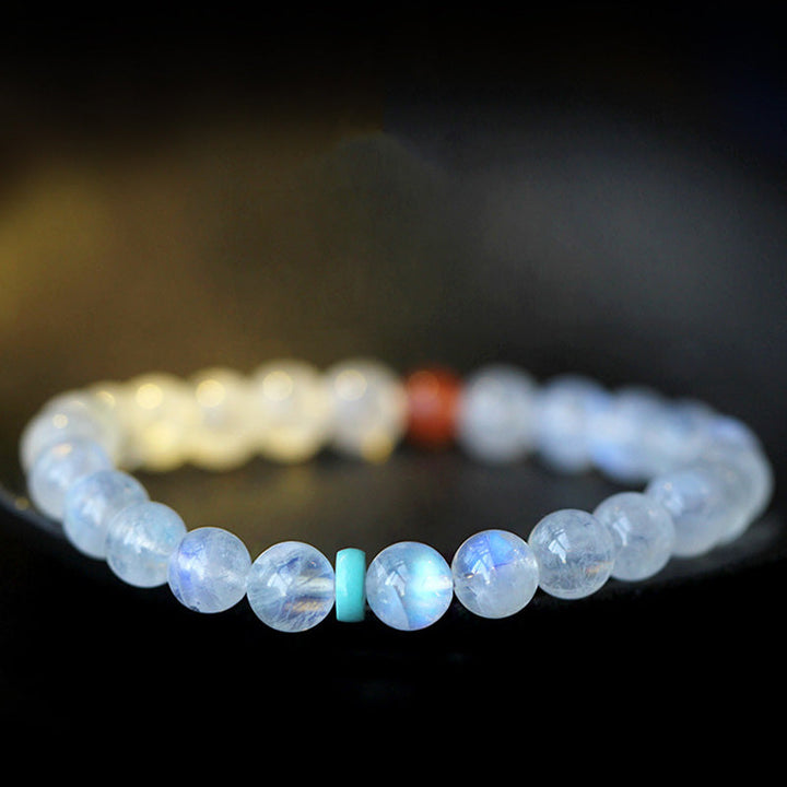 Armband Mondstein Mond mit türkiser Perle Heilung Ruhe elastisch