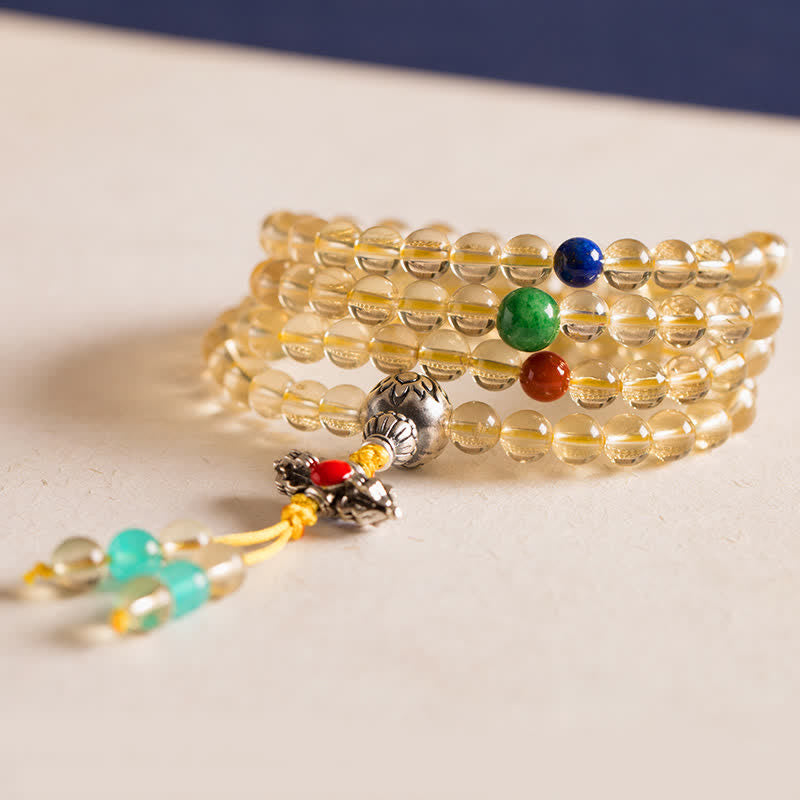 Mala Armband 925 Silber mit Citrin Perlen und farbigen Steinen Tassel