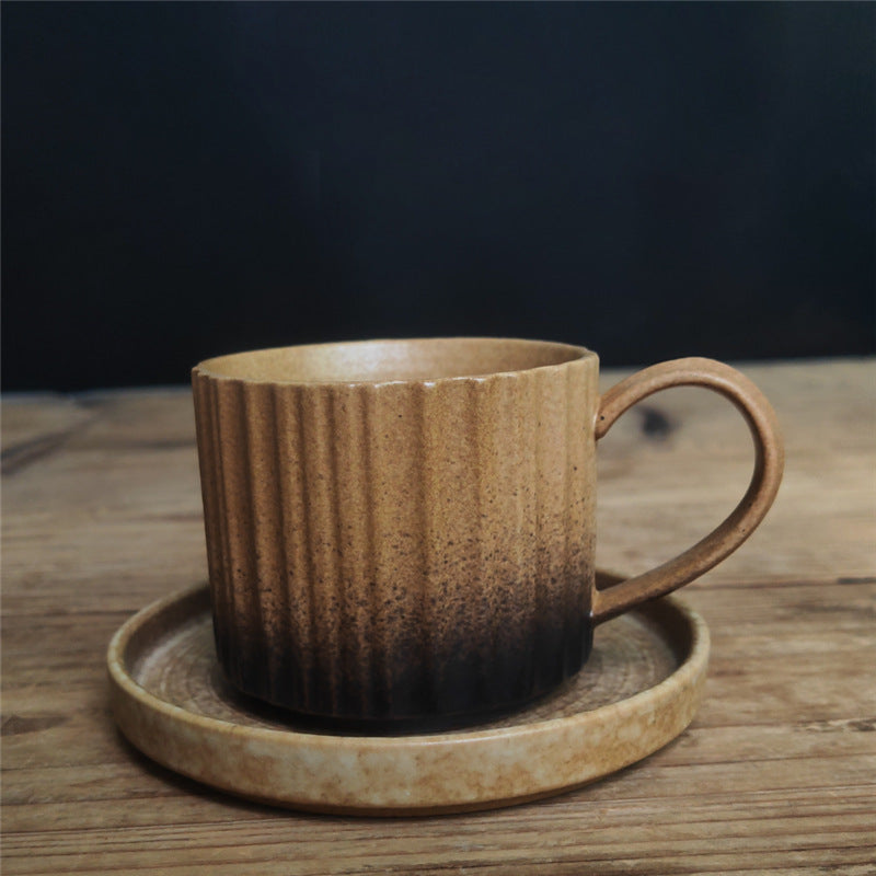 Teetasse Büro Retro Streifen Keramik Untertasse Antikgelb