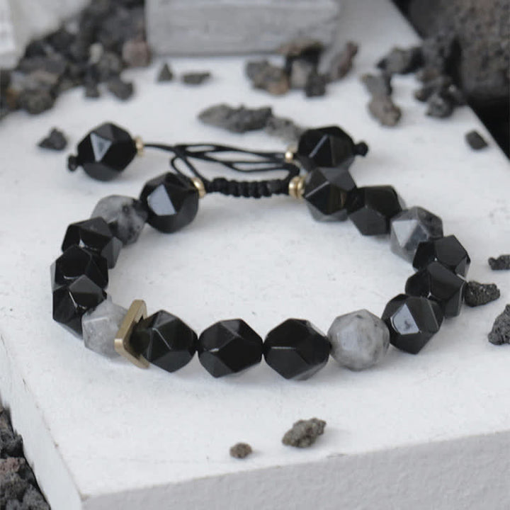 Armband Schwarzer Obsidian mit Natursteinen elastisch gefertigt