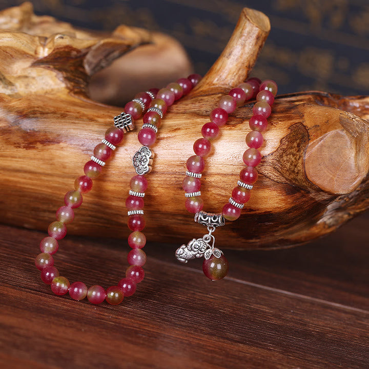 Watermelon Tourmaline PiXiu Elephant Armband Naturstein rot elastisch getragen