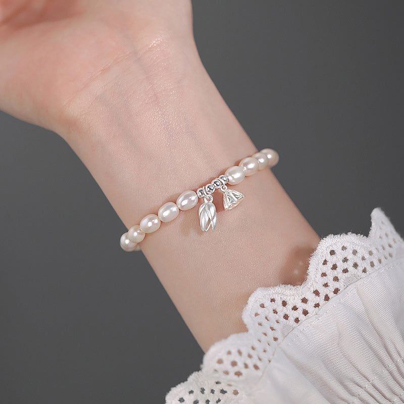 Perlenarmband 925 Silber mit Lotus Charm elegantes Accessoire Handgelenk