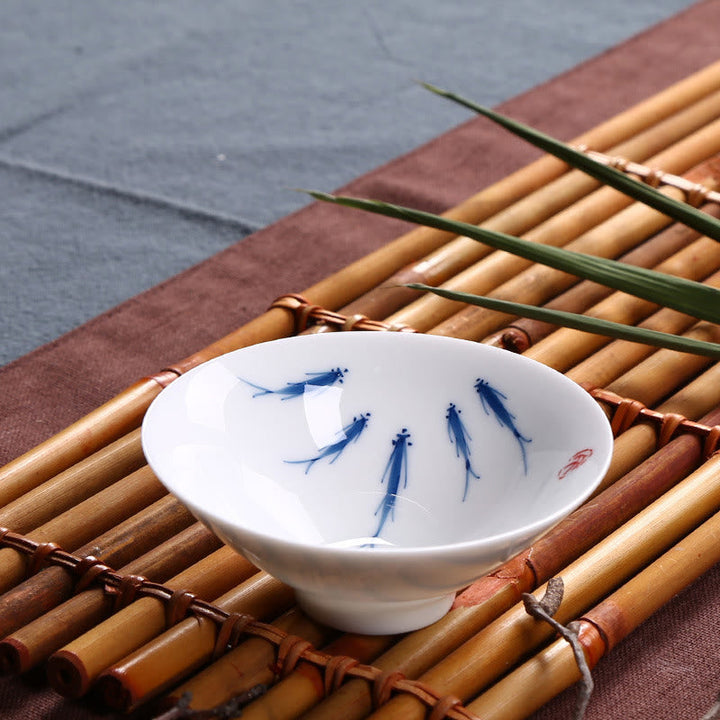 Teetassen Aus Porzellan Koi Blau Weiß Jingdezhen Fünf Koi-Fische