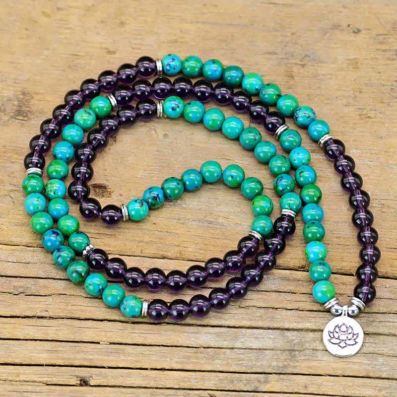 Armband Grüner Aventurin Amethyst Lotus Energie elastisch Naturstein