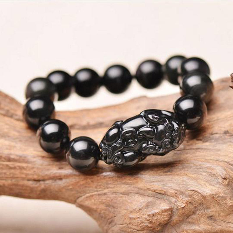 Armband Feng Shui Pixiu Schwarzer Obsidian "Wohlstand"