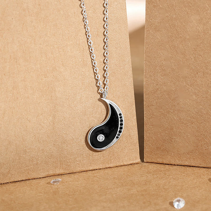 Kette Sterlingsilber Yin Yang Schwarz Diamant