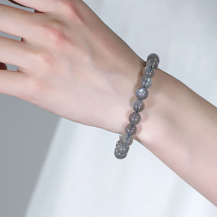 Armband Mondstein Mond – Ruhe grauer Naturstein elastisch am Handgelenk