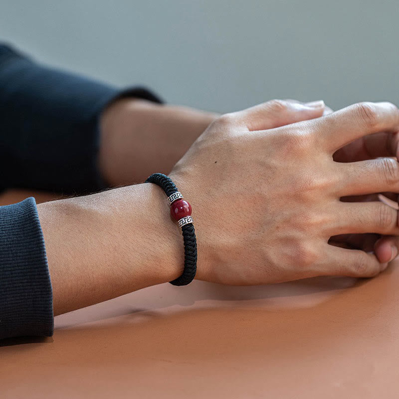 Armband 925 Silber Zinnober Ruhe schwarzes elastisches Armband Handgelenk getragen