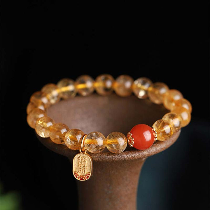 Armband Roter Achat Citrin – Glück mit Metallanhänger elegantes Design