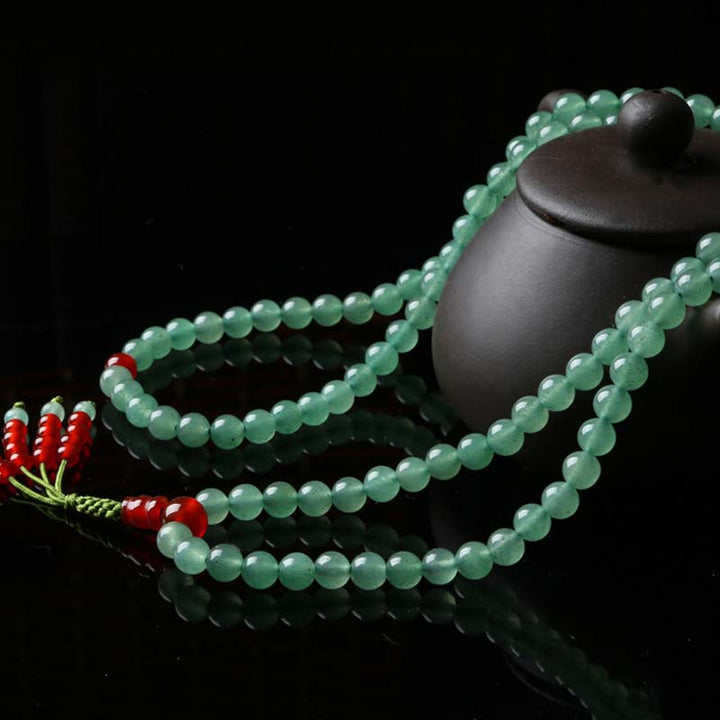 Mala Grüner Aventurin Roter Achat Glück Perlenarmband schwarze Dose