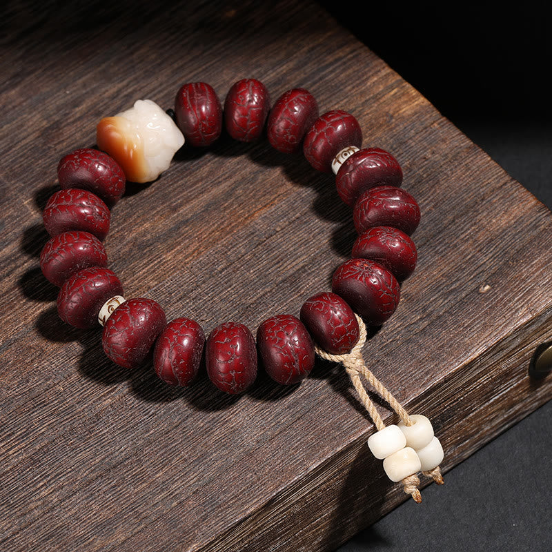 Mala Bodhi Glück Balance Armband rote Holzperlen weiße Steinperlen elastisch