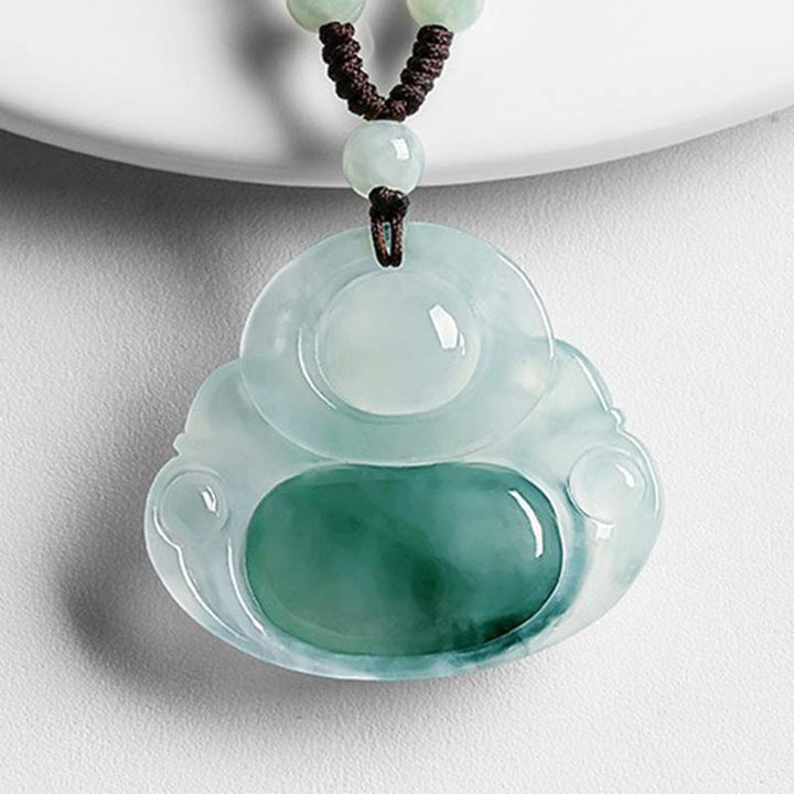 Anhänger Cyan Jade Buddha Glück Halskette Naturstein