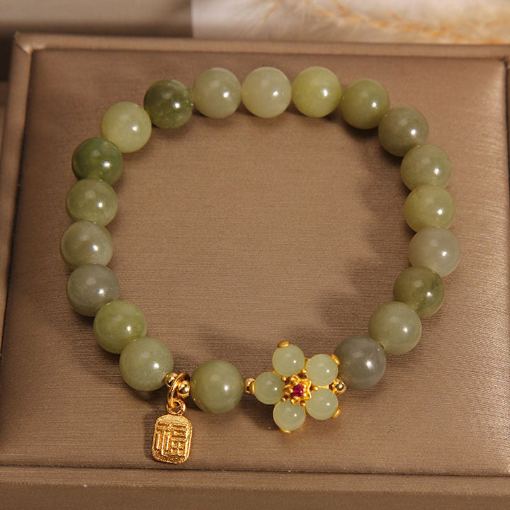 Armband Grüner Jade Blume Fu Zeichen - Glück