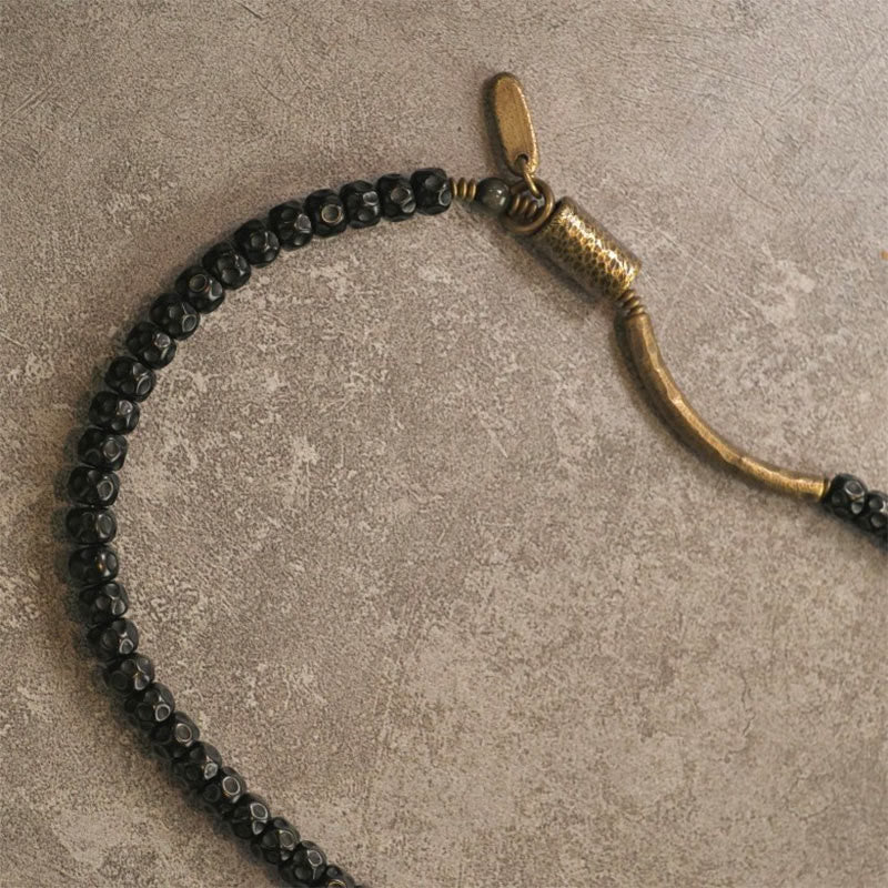 Armband Kupfer Retro Coconut schwarze Perlen elastisch Glück
