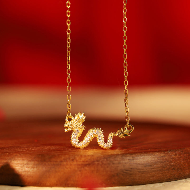 Kette 925er Silber Drachen Jahr Glück gold Zirkonia