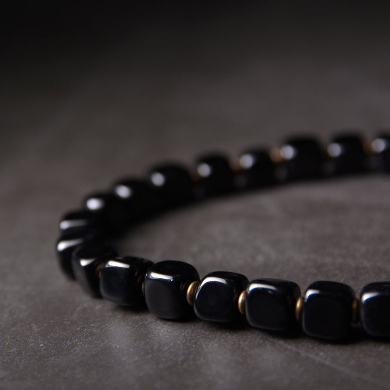Schwarzes Ebenholz Armband mit Kupfer elegante Perlenkette Naturstein
