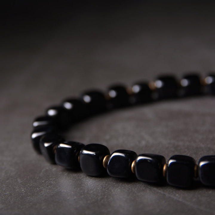Schwarzes Ebenholz Armband mit Kupfer elegante Perlenkette Naturstein