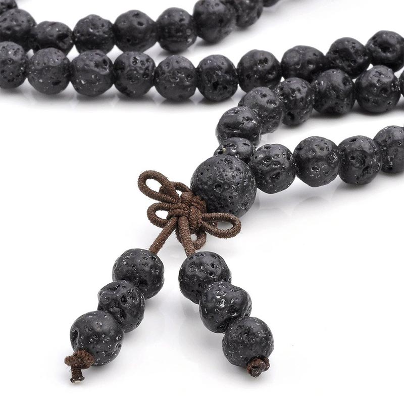 Schwarzes Lava Rock Armband 108 Perlen mit Schutzknoten Braun