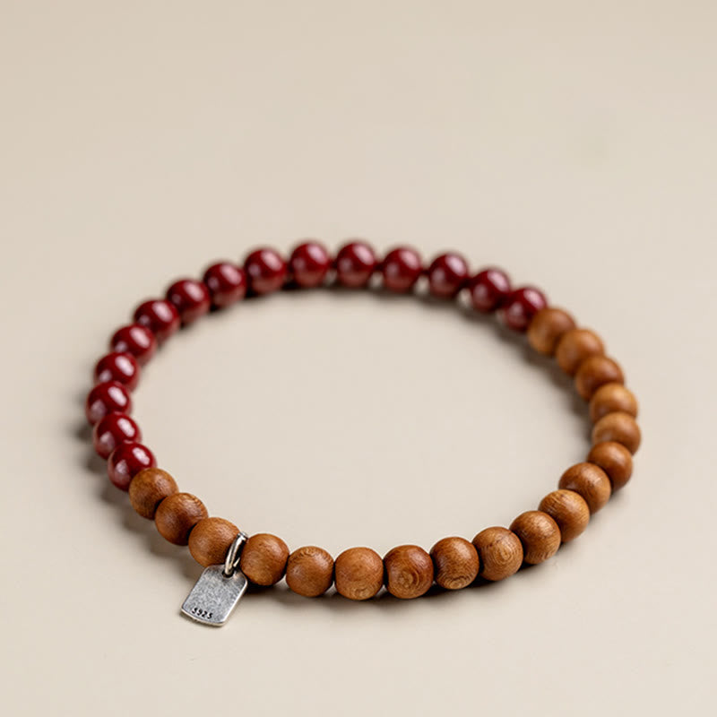 Armband 925 Silber Zinnober mit Holzperlen braun rot elegant