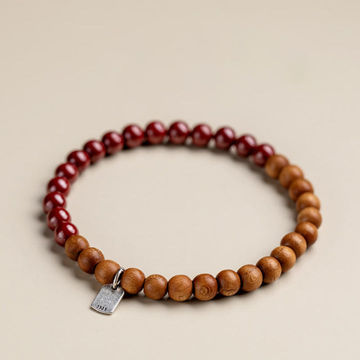 Armband 925 Silber Zinnober mit Holzperlen braun rot elegant