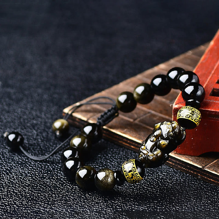 Armband Obsidian Om Mani Padme Hum – Wohlstand & Energie