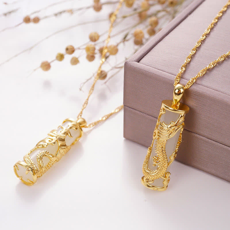 Goldene Drachenkette mit Jade Anhänger eleganter Kupfer Schmuck