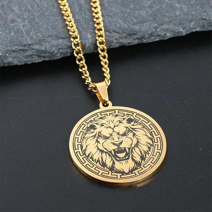 Kette Titanstahl Tier-Amulett Löwe Gold Medaillon