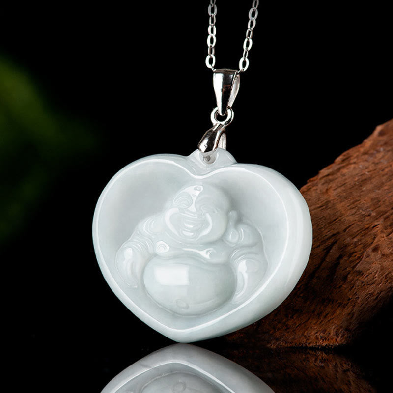 Weiße jade lachender buddha glücksbringer kette anhänger