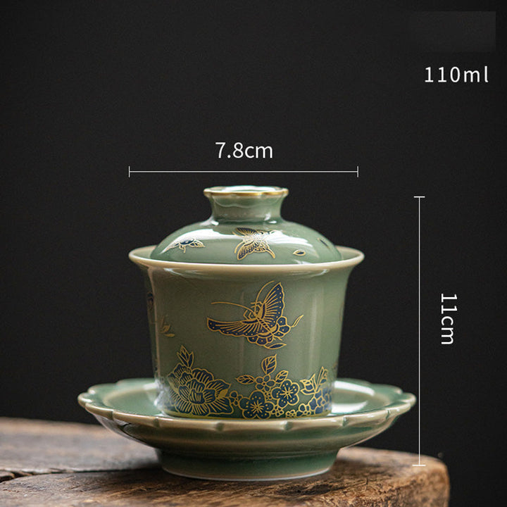 Teetassen Mit Untertassen Gaiwan Blume Schmetterling Gaiwan Teetasse