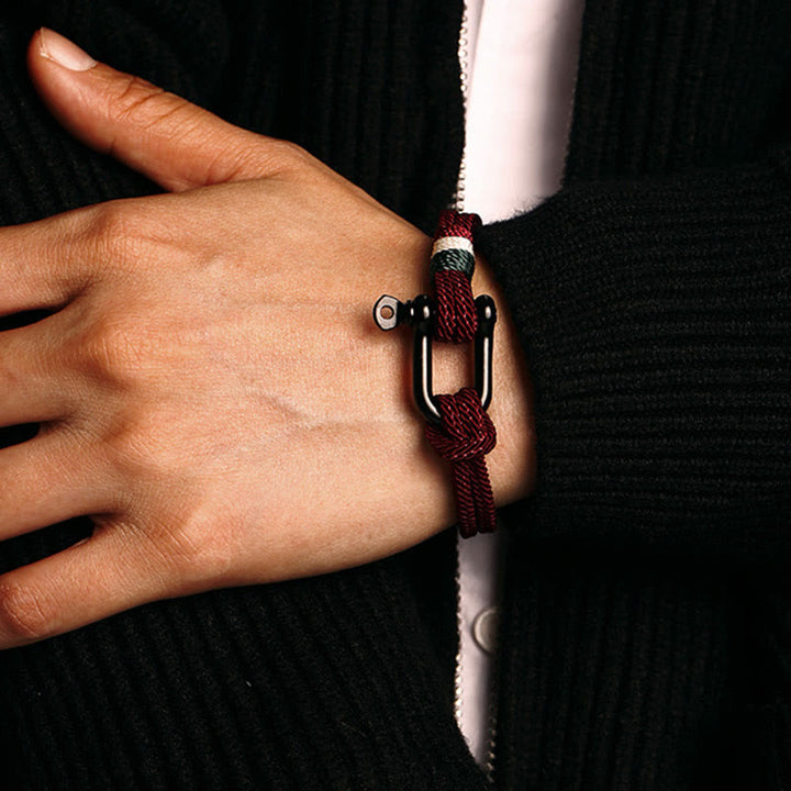 Armband Glück Stainless Stahl – Glück, burgundy Seil Armband Hand getragen