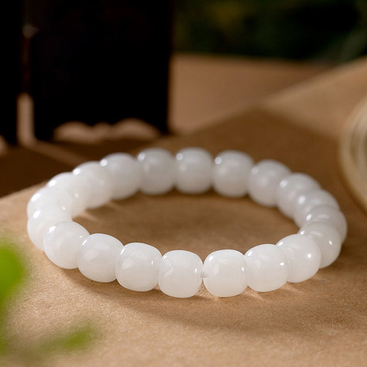 Armband Weiße Jade – Glück & Segen elegantes Perlenarmband Naturstein weiß glänzend