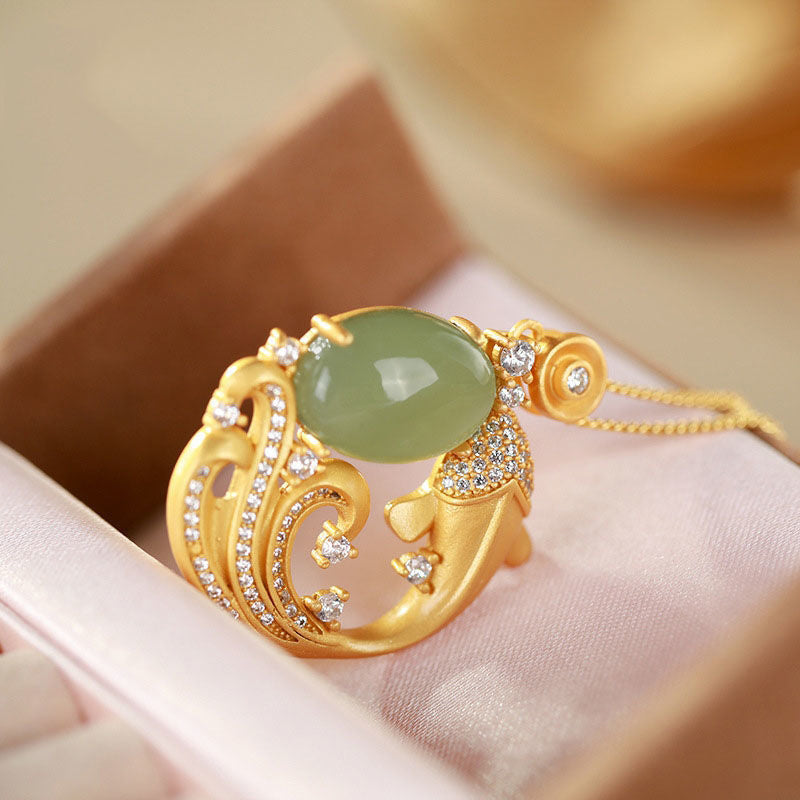 Kette Jade Koi Heilstein – Heilung & Frieden – Bild 7 – Kette Jade Koi Heilstein goldener Ring Jade Anhänger elegant