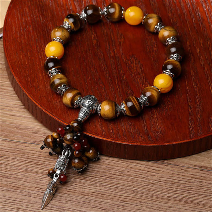 Armband Roter Achat Tigerauge Drachen Heilstein Naturstein elastisch getragen