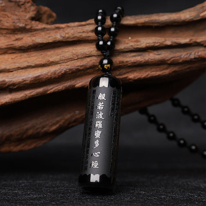 Obsidian Anhänger Kette Herzsutra schwarz Zylinder