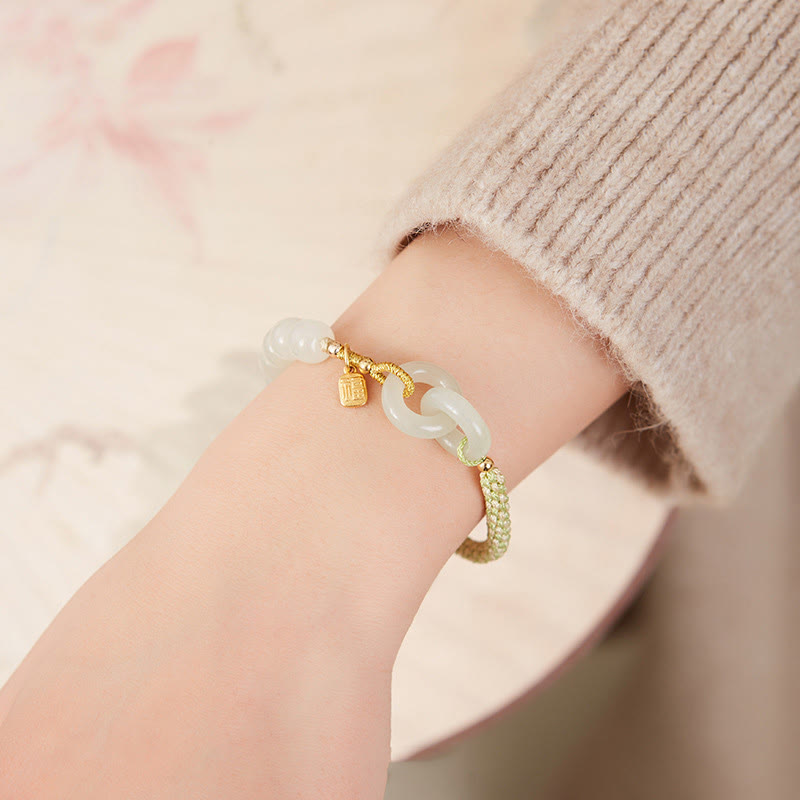Jade Armband Fu-Zeichen Frieden Fülle Handgelenk elegant getragen