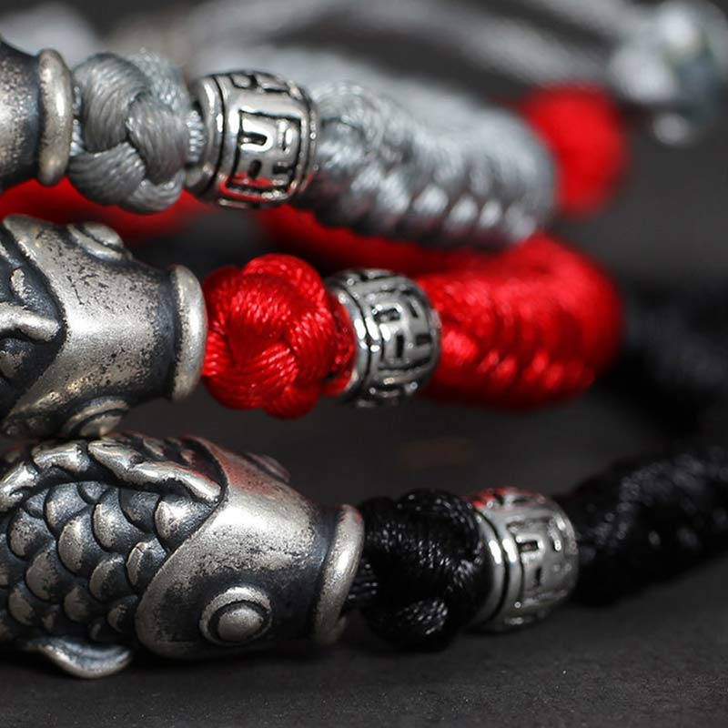 Armband Silber Koi Fisch mit roten Perlen Glück Glücksbringer Schmuck