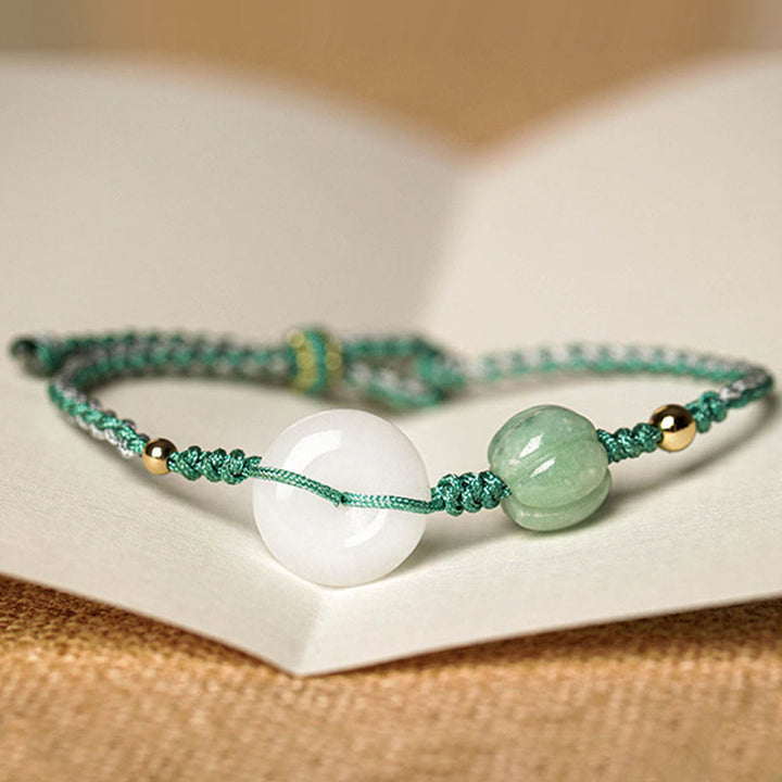 Armband Weiße Jade mit grünem Aventurin Naturstein elastisch verstellbar